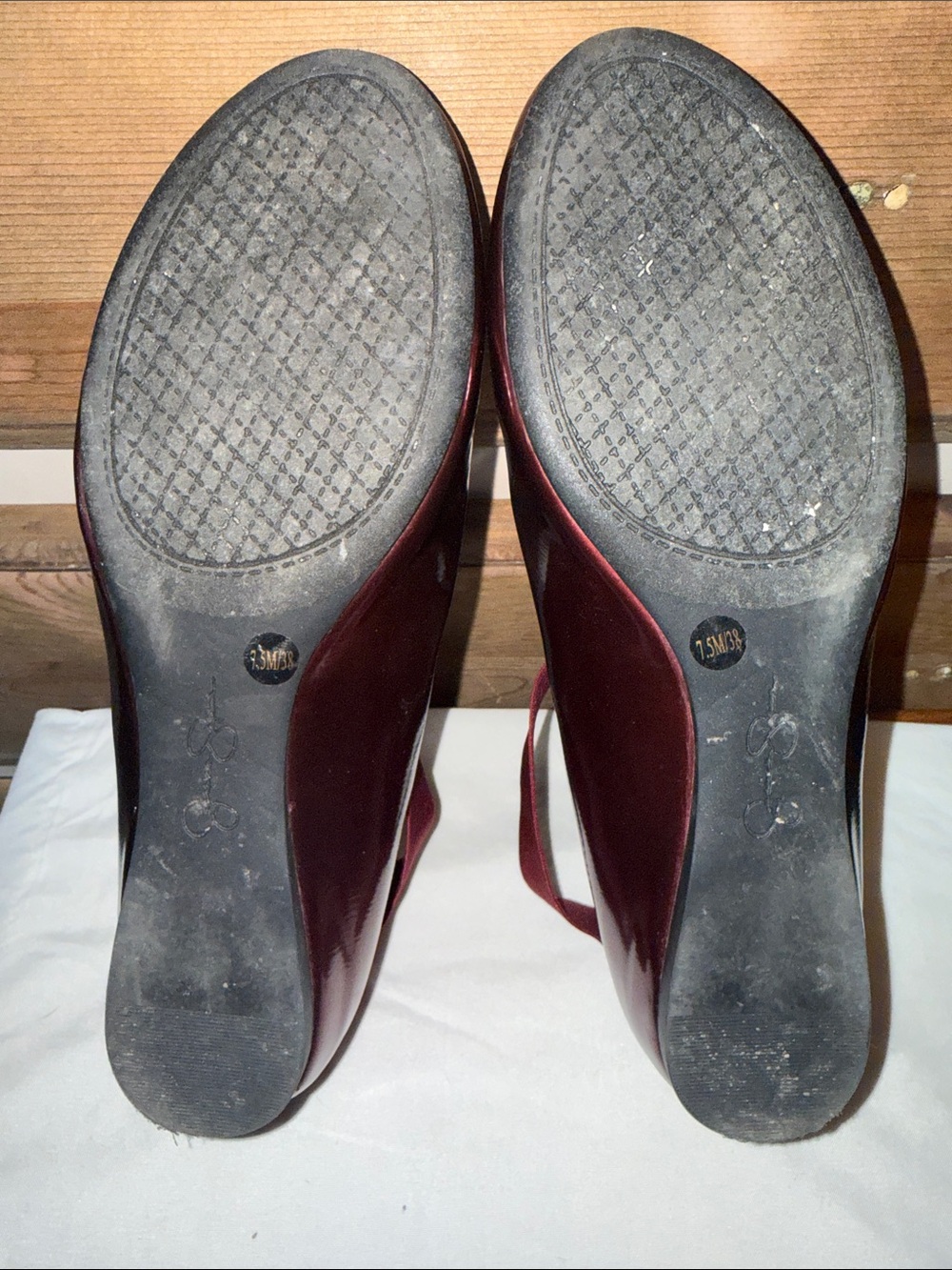 Jessica Simpson Metallic Burgundy Mary Jane Flats with Crisscross Elastic - Picture 5 of 5